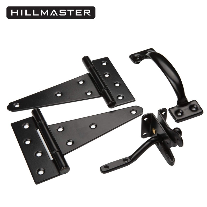 HILLMASTER Heavy Duty Gate Latch Door Handle Hardware Kit for Wooden Fence, Self-Closing Gate Latch with Pull String, Decorative Metal Gate Pull Handle, 2 Pack 6in T-Strap Gate Hinges, Black Finish - Image 5